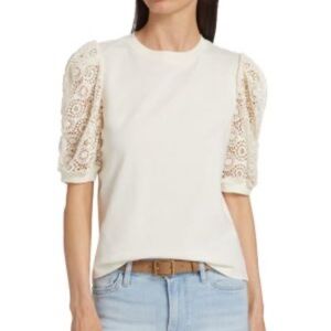 Frame Frankie Ivory Lace Sleeve T-Shirt NWOT